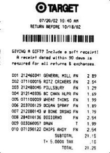 Target receipt
